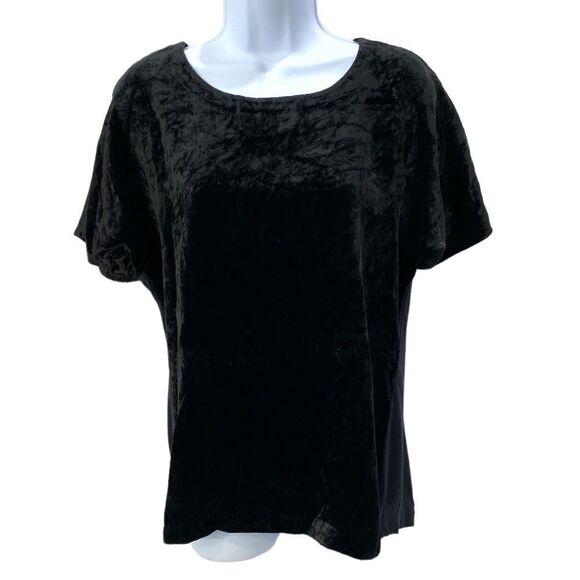 Lucky Brand Black Velvet 1/2 Zip Up Back Short Sleeve Top - Picture 4 of 13